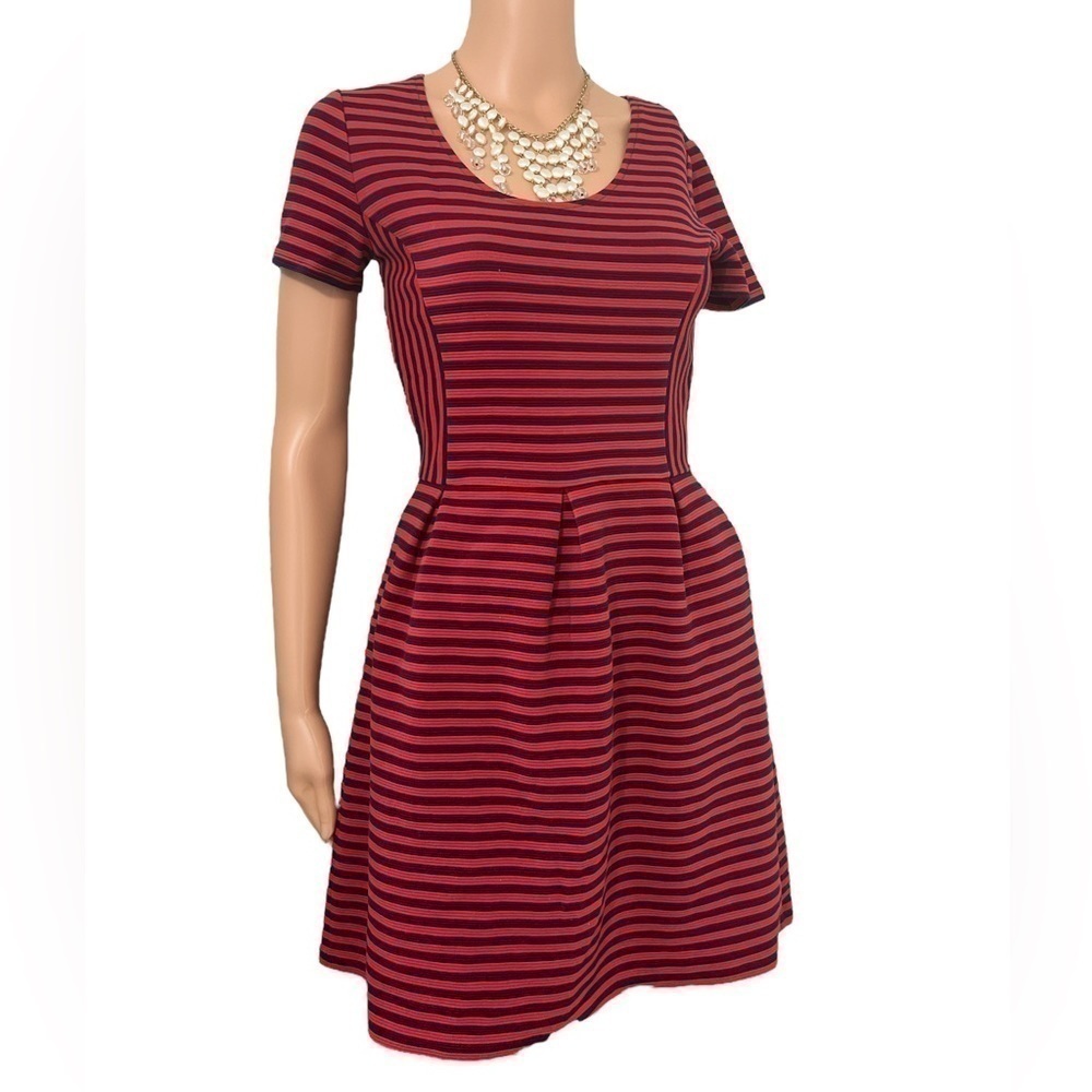 Madewell Nautical Peplum Red & Navy Horizontal Stripped Pleated Dress